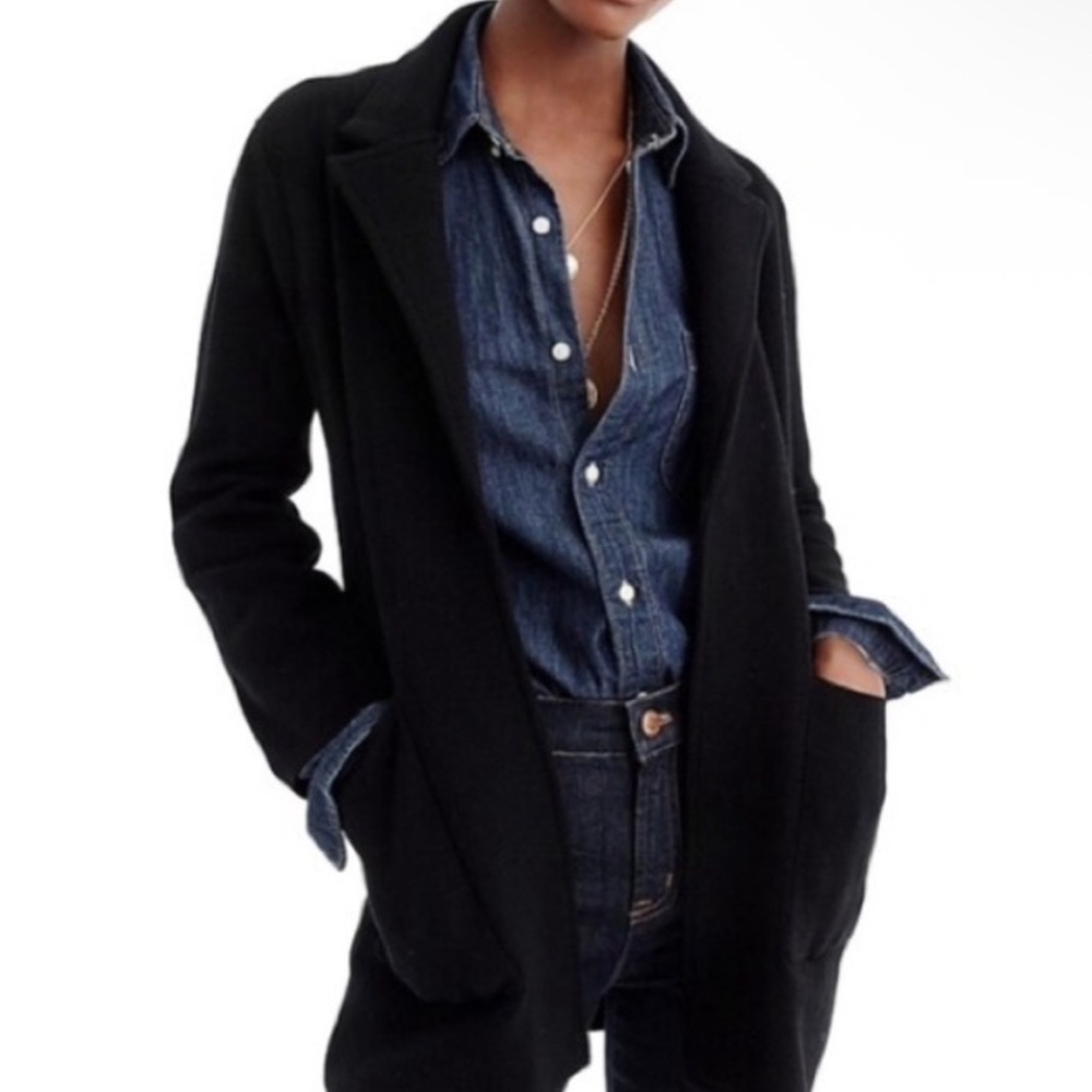 J. CREW Sophie Knit Open Blazer Size Large Cotton Black Cardigan Merino Wool